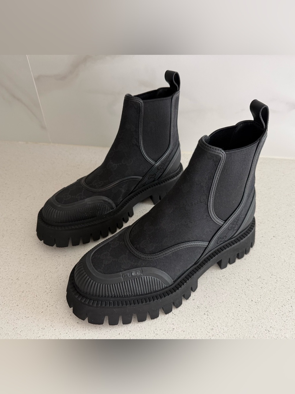 GUCCI GG Supreme Ankle Boots Canvas Calfskin EU 36.5 US 6.5